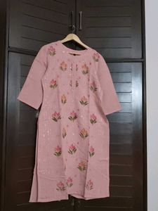 Pink Floral Sequin Thread Embroidery Kurta Set