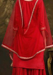 Sangria Red Floral Embroidered Sharara Set💗