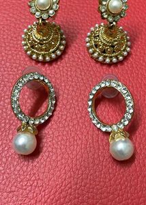 Elegant Gold Pearl & Crystal Earrings