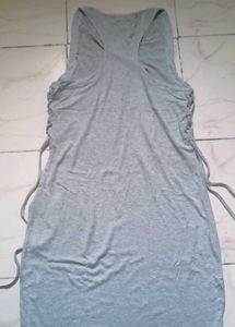 Grey Sleeveless Midi Dress with Lace-up Detail