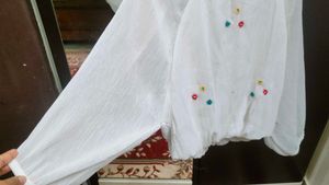 White Embroidered Sheer Top
