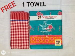 Beautiful Floral Saree with Free Cotton Towel