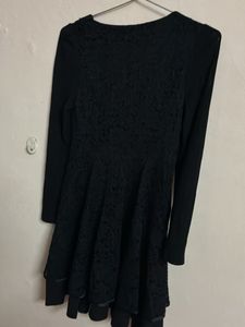 Elegant Black Lace Dress with  long side zip