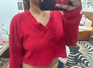 Red Cropped V-Neck top