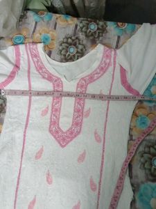 White &amp; Pink Chikankari Kurta