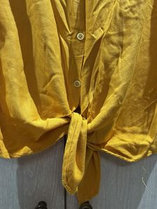 Cute Cat Print Yellow Button-Up Top