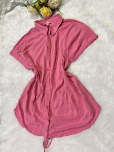Chic Pink Short Sleeve Button-Up Top