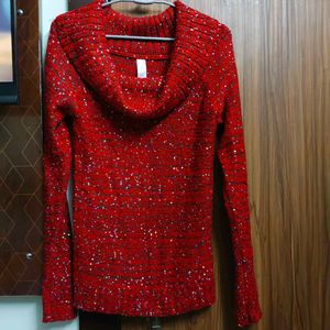 Embellished Red Boatneck Sweater, One Time Used.