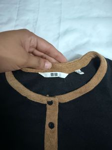 Classic Black Cardigan with Tan Trim