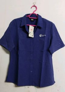 ZARA Blue Short Sleeve Button-Up Shirt