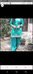 Turquoise teal color suit with Kundan