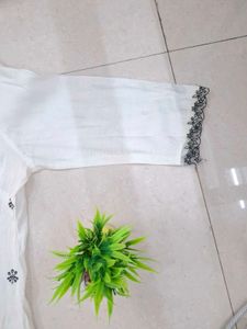 White Cotton Kurta with Black Embroidery