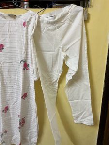 White Kurta Set with Pink Floral Embroidery