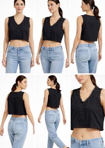 Sleeveless Black Crop Top with Lace Detail