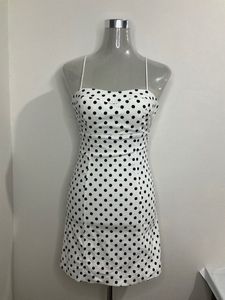 Zara Strappy Denim Corduroy Polka Dot Mini Dress
