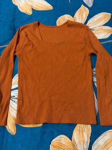 Orange Square Neck Long Sleeve Sweater Top