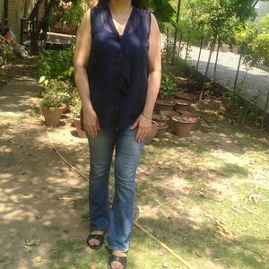 Chic Navy Blue Sleeveless Top