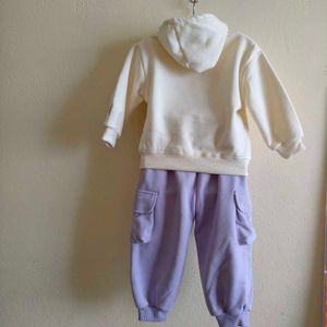 Comfortable Cream Hoodie &amp; Lilac Cargo Pants Set