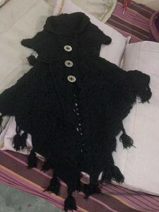 Crochet Black Poncho with Buttons