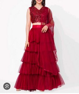 Maroon unstitched Lehenga Choli Set