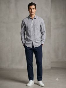 Men's Casual Grey Linen Shirt