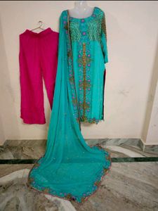 3Set Kurta Heavy Dupatta With Pant Type Plazo😍✅