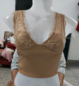 SHEIN Nude Beige Floral Lace Trim V-Neck Bralette