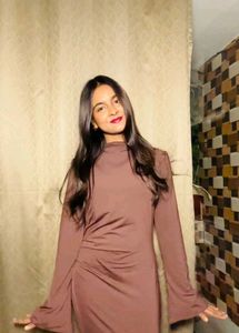 Chic Brown Ruched Midi Dress