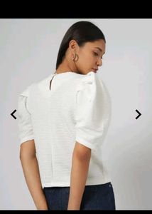 White Textured Puff Sleeve Top