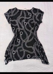 Chic Black Chain Print Square Neck Dress