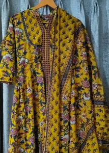 beautiful yellow Floral Print Kurta with Dupatta