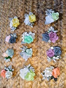 Sparkling Floral Hair Pins (Set of 12)