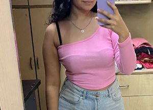 Pink One-Shoulder Long Sleeve Top