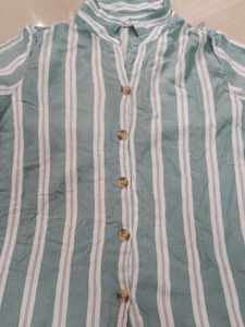 Striped V-Neck Button-Up Tunic Top
