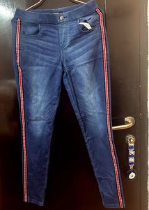 Go Colours| Blue Denim Skinny Jeans Side Stripes