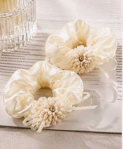 Elegant Cream Satin Scrunchie Set 2  pis