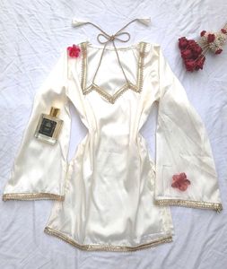 Elegant Off-White Corset Kurti with Dori neck