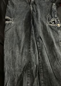 Distressed Denim Cargo Pants