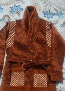 Brown Velvet Robe with Polka Dots