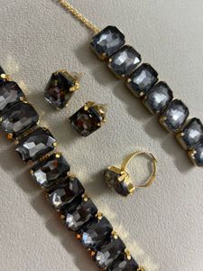 Elegant Grey Stone Jewellery Set