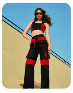 Black & Red colour block cargo Co-ord Set