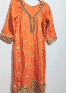 Orange Designer Plazo Suit With Dupatta 38 Bust