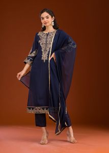 Embroidered Navy Blue Kurta
