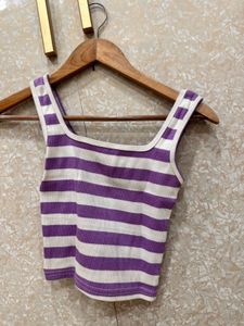 Purple &amp; White Striped Crop Top