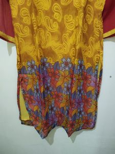 Jainish Floral Mango Print Yellow Red Kurta