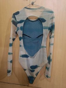 Blue Pattern Bodysuit Top