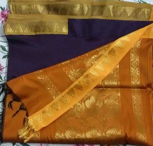 Designer Purple Saree with Orange Blouse