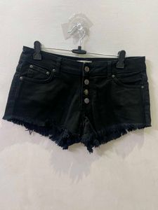 Black Denim Frayed Hem Shorts