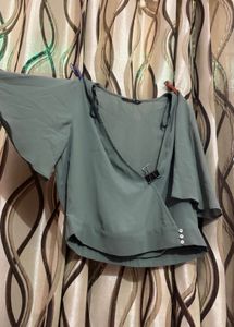 Stylish Wrap Front Flutter Sleeve Top