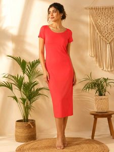 Vibrant Red T-Shirt Midi Dress